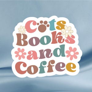 Pegatinas de gatos, libros y café: pegatinas de estilo retro y moderno para portátiles, vasos, cuadernos, botellas de agua, diarios, agendas y Kindles.