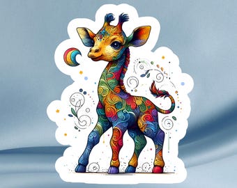 Adesivo Mandala Giraffa Arcobaleno: Vinile Lucido Impermeabile