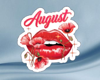 August Birth Flower Sticker: Red Poppy Lips Design