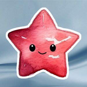 Kawaii Red Star Sticker – Lächelnder Kawaii Galaxy Stern Sticker für Journals, Laptops, Wasserflasche, Planer, Notebooks, Kindles, Becher