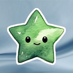 Kawaii Grüner Stern Sticker – Lächelnder Kawaii Galaxie Stern Aufkleber für Journals, Laptops, Wasserflaschen, Planer, Notizbücher, Kindles, Becher