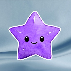 Kawaii Purple Star Sticker – Lächelnder Kawaii Galaxy Star Sticker für Journals, Laptops, Wasserflaschen, Planer, Notebooks, Kindles, Taschentücher