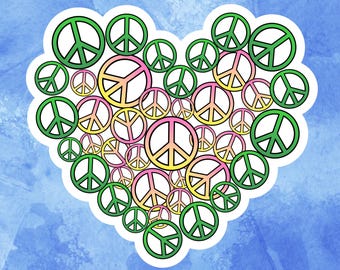 Peace Sign Heart Sticker • Retro Hippie Decal