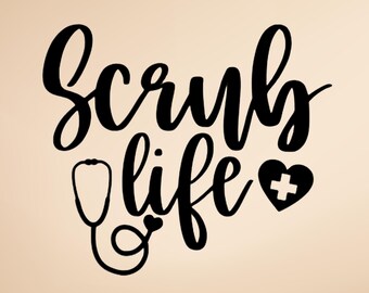 Vinylsticker Scrub Life, hart verpleegkundige stethoscoop, medisch cadeau