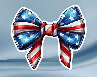 Patriotic Bow Sticker: American Flag Vinyl Decal - 4th of July