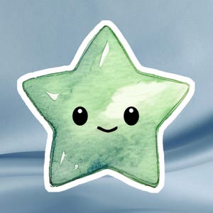 Pegatina de estrella verde menta kawaii: pegatina de estrella kawaii sonriente para diarios, portátiles, botellas de agua, agendas, cuadernos, Kindles y vasos.