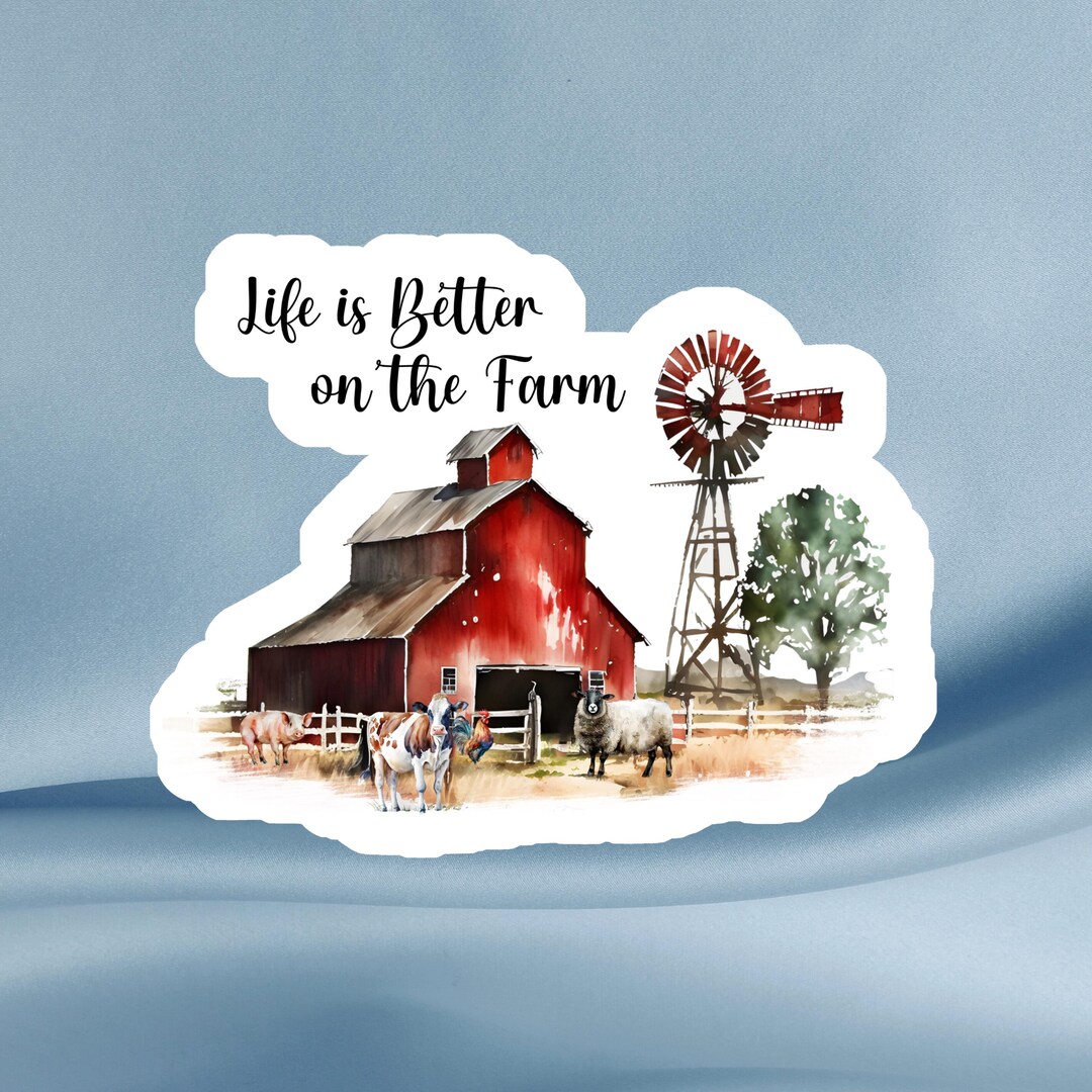 Farm Life Sticker – Rustic Red Barn, Windmill, Animals Vinyl Decal ...