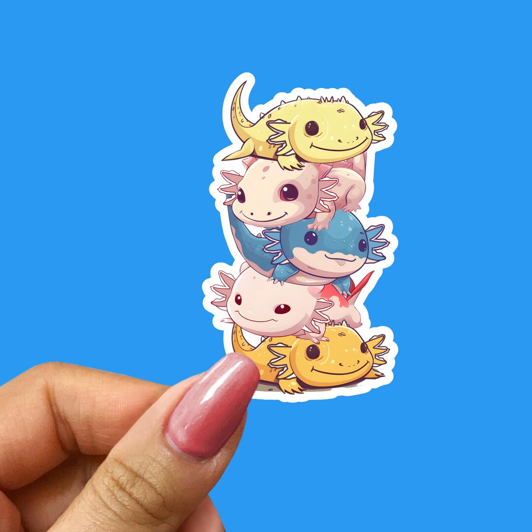 Axolotl Pile Sticker, Cartoon Axolotl Stickers, Cute Axolotl Kawaii ...