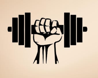 May include: A black and white graphic of a weightlifter's hand gripping a barbell. The barbell has black weights on each side. The image is set against a beige background, suitable for fitness-themed products.