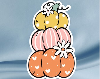 Pastel Pumpkin Stack Sticker: Waterproof Vinyl Autumn Decal