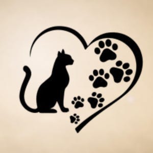 Cat Heart Decal: Paw Prints Design - Laptop, Car, Water Bottle Decals