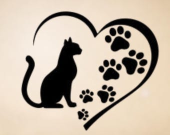 Calcomanía de corazón de gato: diseño de huellas de patas - Calcomanías para laptop, auto y botellas de agua