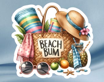 Beach Bum Sticker: Tropical Beach Life, Laptop Decal