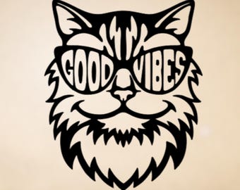 Good Vibes Cat Decal: Retro Sunglasses Vinyl Decal - Laptop, Car, Water Bottle Decals