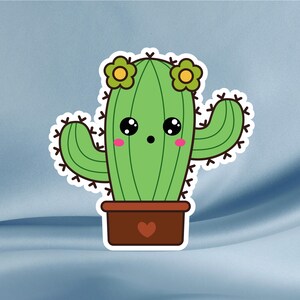 Pegatina de cactus kawaii – Pegatina para amantes de las suculentas – Pegatina de cactus kawaii en maceta para diarios, portátiles, vasos, agendas y cuadernos