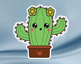 Pegatina de cactus kawaii: vinilo brillante de suculentas