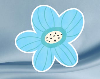 レトロな青い花のステッカー：70年代の花柄ビニールデカール