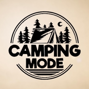 Camping Mode Outside Scene Vinyl Decal, Decal for Car Windows, Campers, Phones, Laptop, Water Bottles, Notebooks, RVs, Journals, Trailer