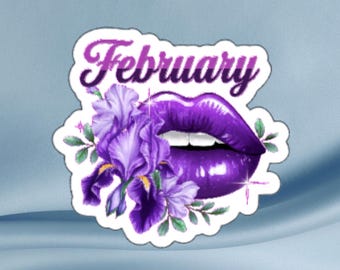 February Birth Flower Sticker: Violet Lips Design, Glossy Vinyl