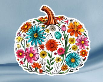 Floral Pumpkin Sticker, Cottagecore Fall Decor