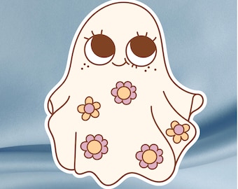 Retro Ghost Sticker, Pastel Spooky Halloween Decor