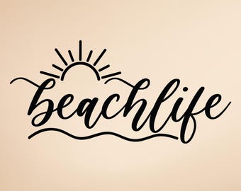 Beach Life Decal – Coastal Summer Sun & Wave Vinyl Sticker