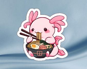Kawaii Axolotl Ramen Bowl Sticker: Waterproof Gloss Vinyl