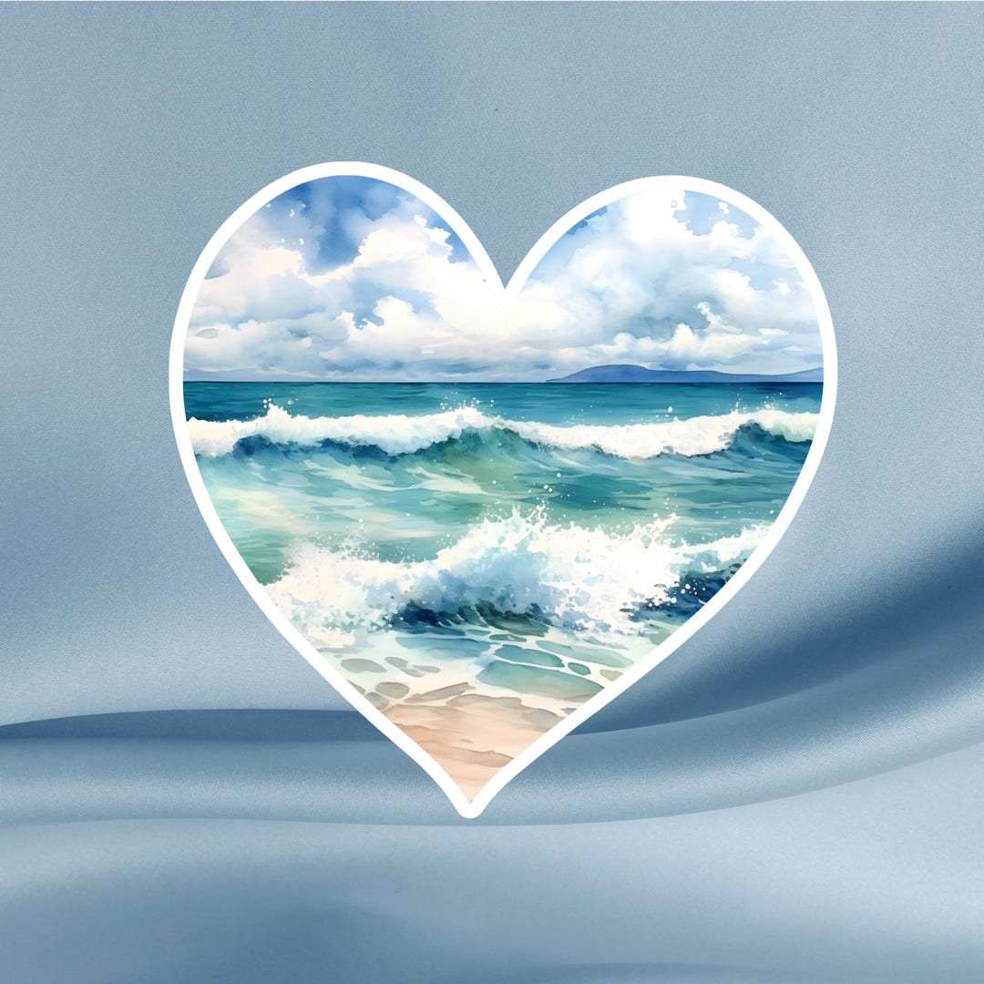 Beach Life Heart Sticker, Ocean Waves, Glossy Waterproof Vinyl - Etsy