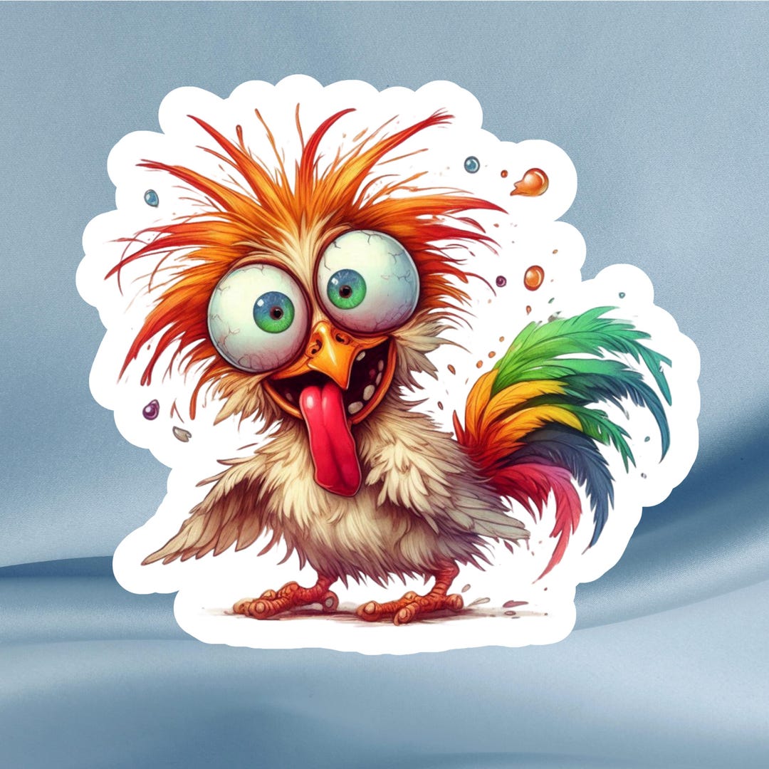 Crazy Chicken Vinyl Sticker: Funny Rooster Decal for Laptops, Water ...