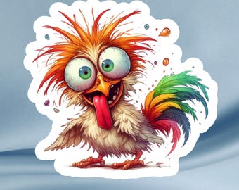 Crazy Chicken Vinyl Sticker: Funny Rooster Decal for Laptops, Water Bottles