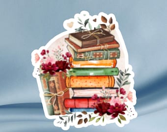 Pegatina de libros y flores: vinilo brillante para amantes de los libros