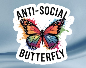 Anti-Social Butterfly Sticker – Rainbow Introvert Decal