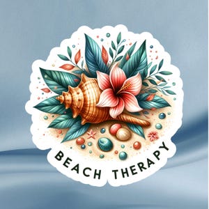 Beach Therapy Sticker: Seashell, Hibiscus, Tropical Design