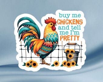 Funny Chicken & Sunflower Sticker: Country Girl Laptop Decal