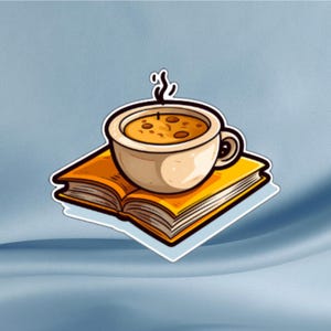 Coffee & Books Sticker, Cute Coffee Lover, Book Lover Sticker for Journals, Laptops, Water Bottle, Tumblers, Notebooks, Kindle, Planners