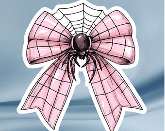 Pink Spinne Schleife Aufkleber – Gothic Kawaii Vinyl Aufkleber