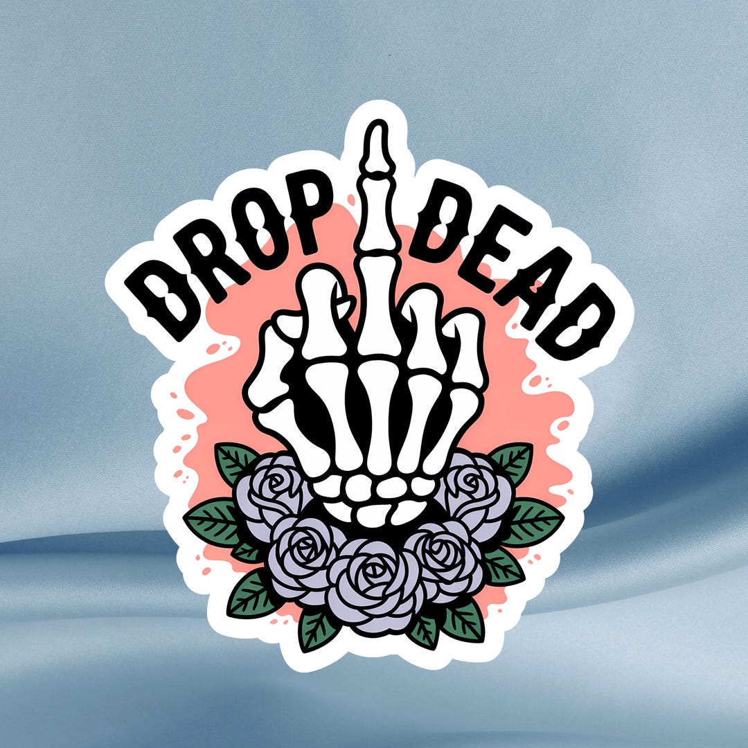 Skeleton Middle Finger Sticker Skeleton Hand Middle Finger Sticker: Gothic Floral Laptop Decal - Etsy