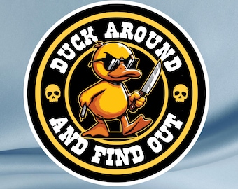 Funny Duck with Knife Sticker: Badass Waterproof Vinyl Decal