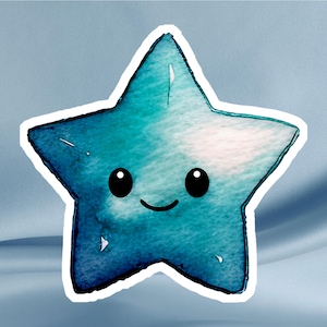 Kawaii Türkis Star Sticker – Lächelnder Kawaii Stern für Journals, Laptops, Wasserflaschen, Planer, Notebooks, Kindles, Taschentücher