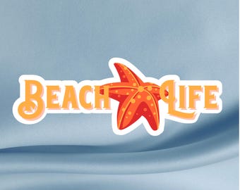 Sticker Beach Life Starfish: waterdichte vinylsticker voor laptop, bidon
