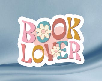 Retro Book Lover-sticker: vinylsticker met bloemenpastelkleur voor laptops, waterflessen