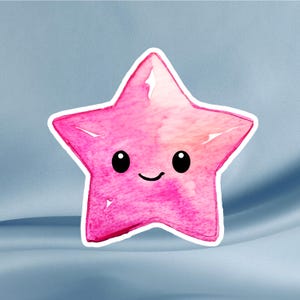 Pegatina de estrella rosa kawaii: pegatina de estrella galáctica kawaii sonriente para diarios, portátiles, botellas de agua, agendas, cuadernos, Kindles y vasos.