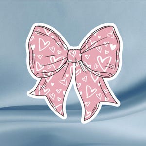Stickers roses coquette avec noeuds et coeurs blancs mignons pour carnets de notes, bouteilles d'eau, agendas - Vinyle imperméable résistant aux rayures