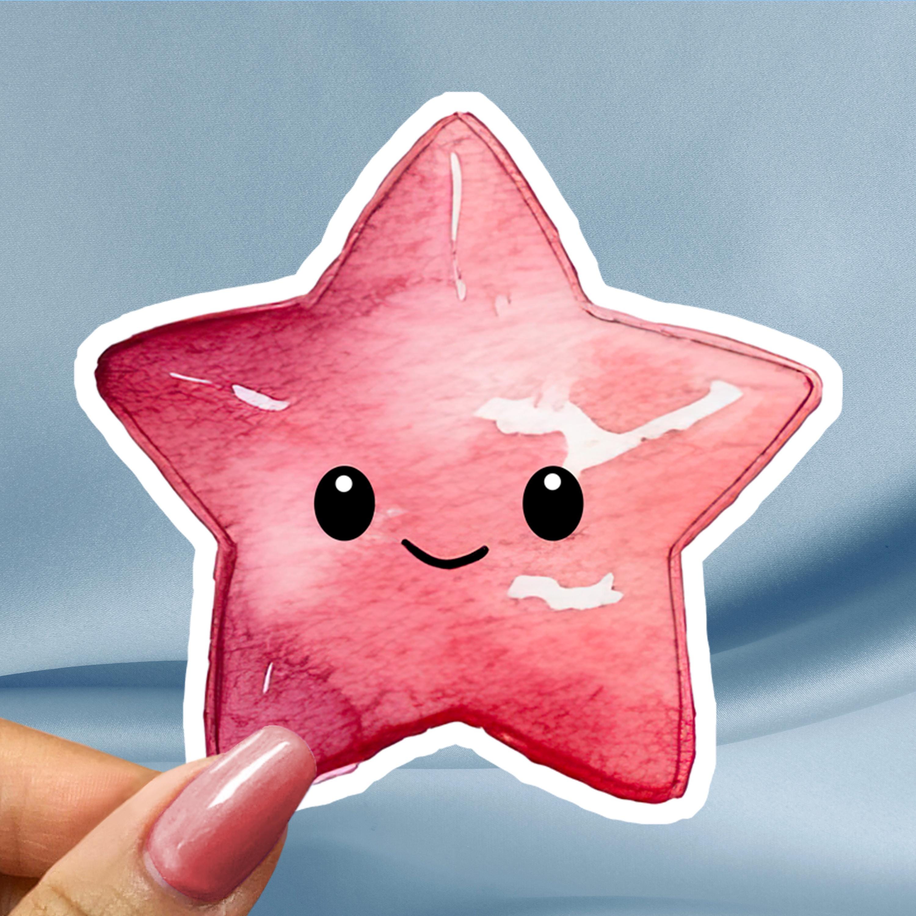 Cute Pink Star Sticker | Kawaii Watercolor Star Decal | Happy Star Face ...