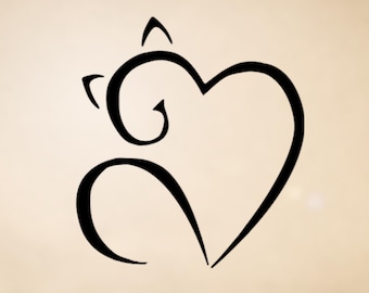Cat Heart Vinyl Decal: Minimalist Boho Design - Laptop, Car, Water Bottle Decals