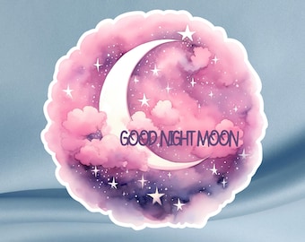 Good Night Moon Sticker: Pastel Celestial Cloud, Pink Crescent