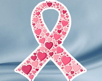 Pink Ribbon Herz Aufkleber • Brustkrebs Bewusstsein Aufkleber