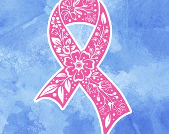 Pink Ribbon Sticker mit Blumenmuster: Brustkrebs-Aufklärung