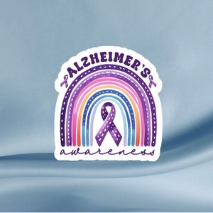 Alzheimer&#39;s Awareness Ribbon Rainbow Sticker, Advocate Stickers for Journals, Laptops, Water Bottles, Tumblers, Planners, Notebooks, Kindles