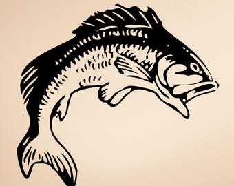 Calcomanía de vinilo de pez lubina saltando - Adhesivo para camión de pesca, barco y nevera